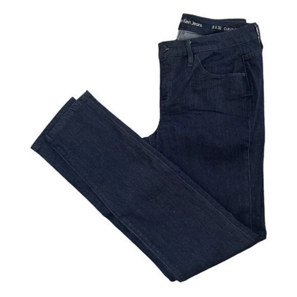 Calvin Klein Womens Dark Blue Curvy Skinny Jeans 8x32 Mid Rise Stretch Denim EXC - Picture 6 of 7
